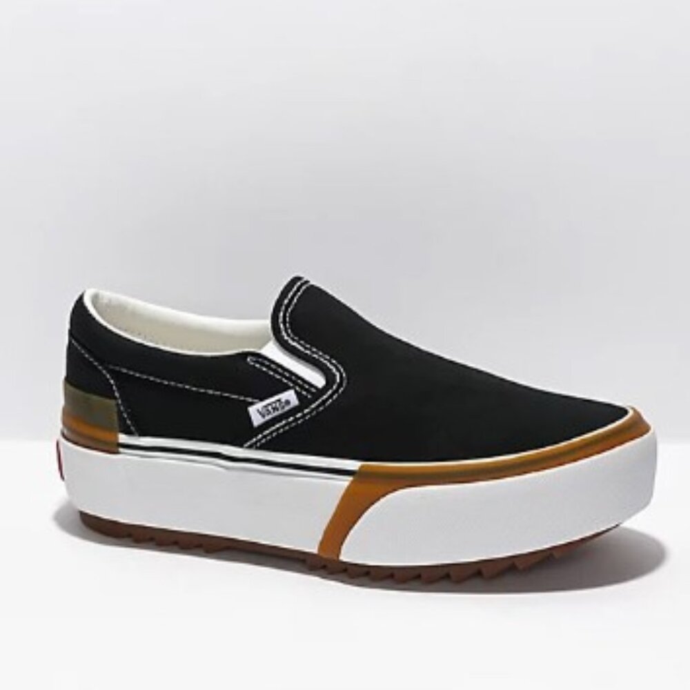 Vans Slip-On Stacked Black, White, & Gum Platform, Size 4